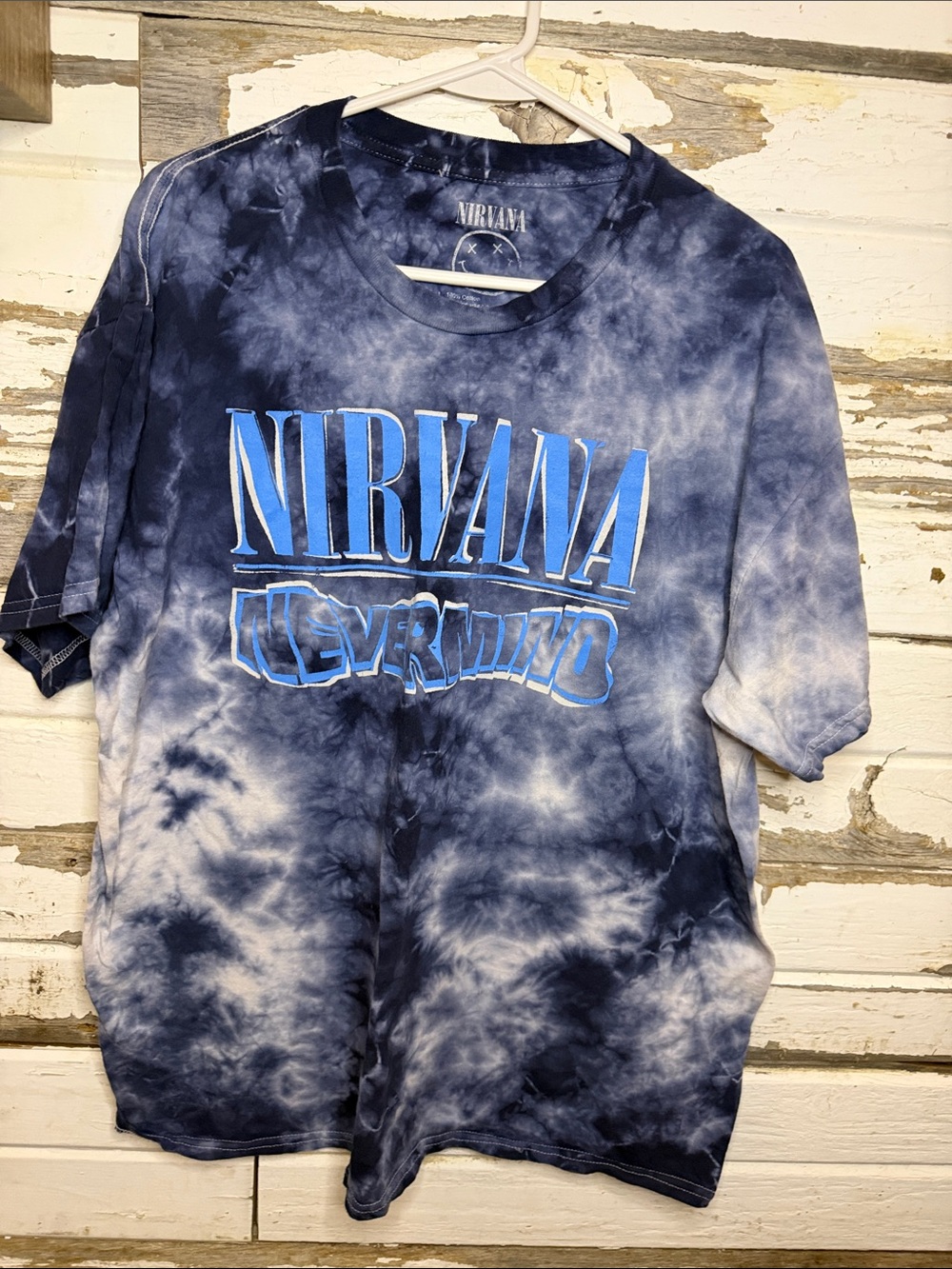 NIRVANA Blue and White Tie-Dye Short Sleeve Graphic Tee